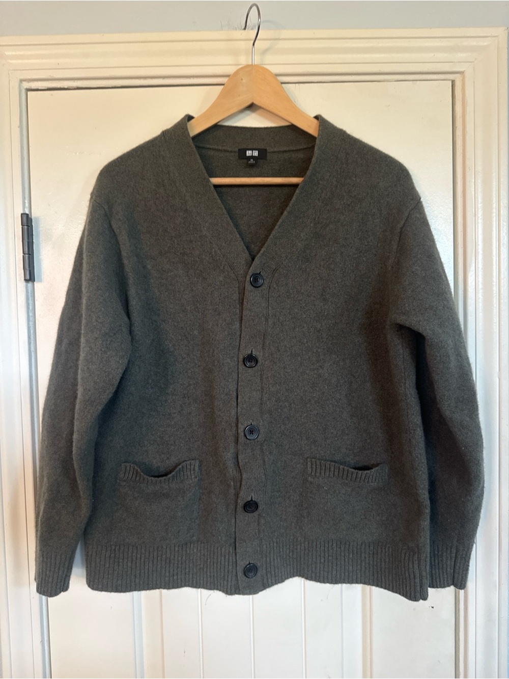 UNIQLO Olive Green V-Neck Button Cardigan Sweater